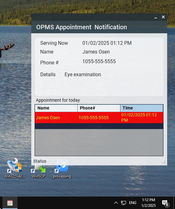 Opms notification window